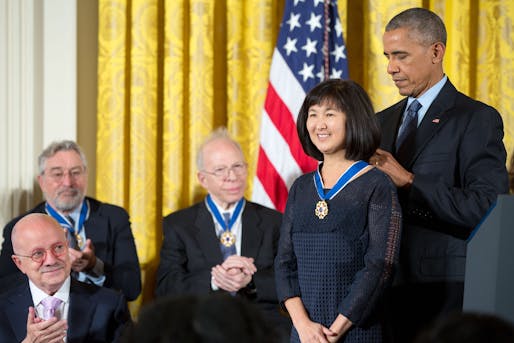 Lin receiving the Presidential Medal of Freedom in 2016. Photo: Chip Somodevilla, courtesy of Maya Lin Studio.