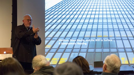 K. Michael Hays speaking in Betts Auditorium. Image: Daniel Claro via Princeton University School of Architecture. 