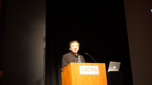 Shigeru Ban delivered a lecture last night at the Los Angeles County Museum of Art entitled 'Works and Humanitarian Activities.' Credit: Nicholas Korody