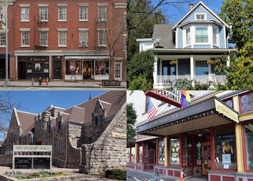 (Top Row) - Lorraine Hansberry Residence in NY, The Slowe-Burrill House in Washington, DC. (Bottom Row) - First Unitary Society of Denver in Denver, Darcelle XV in Portland. Four historic LGBTQ sites added to the National Register.
