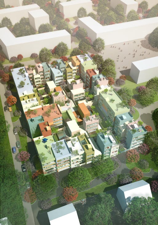 Aerial view of Urban Hybrid Emmen: 95 homes in 16 types (Image courtesy of MVRDV)