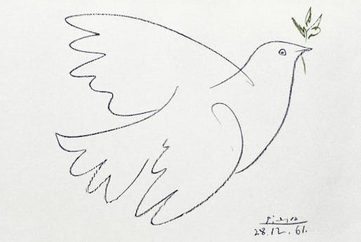 The image of Picasso's 'Dove of Peace' (1949) was used by Project Russia magazine after government censorship forced them to take down a previously posted 'Нет войне!' (No war!) message.