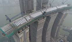 Moshe Safdie's Chongqing megadevelopment—featuring the world's highest, tower-spanning sky bridge—reaches structural completion