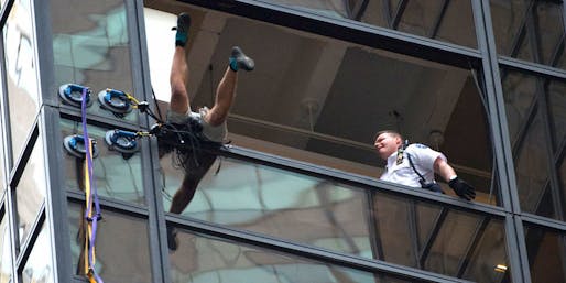 "Steve from Virginia" being pulled through a window. Image via esquire.com