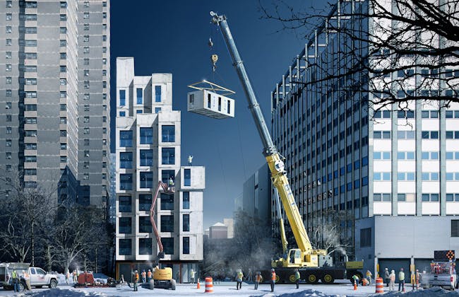 Rendering of the winning entry ‘My Micro NY’ by Monadnock Development LLC, Actors Fund Housing Development Corporation, and nARCHITECTS (Courtesy NYC Mayor's Office)