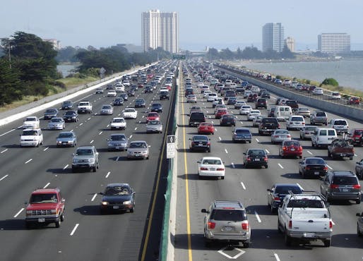 View of the Eastshore Freeway in Berkeley, which is often clogged with cars. Image courtesy of Wikimedia user Minesweeper. 