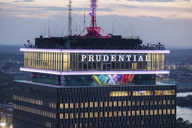 The Perkins&Will team reconfigured the tower’s mechanical system and removed numerous suspended ceilings, walkways, and the solid panel behind the building's iconic Prudential sign. Credit: Above Summit