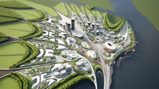 An aerial view of the Liberland Metaverse vision. Image courtesy Zaha Hadid Architects.