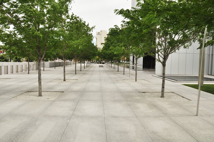 Sidewalk on the plaza on the west side of the courthouse. Image by the author.