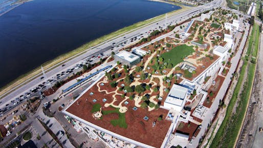 Facebook's green roof, viewed from above. FACEBOOK Gallery Image. Image via wired.com.