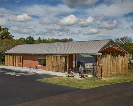 Education Center for Beardsley Community Farm in Knoxville, TN. Designed by Jennifer Akerman, AIA and the University of Tennessee College of Architecture + Design with Elizabeth Eason Architects. Photo by Bruce Cole Photography.