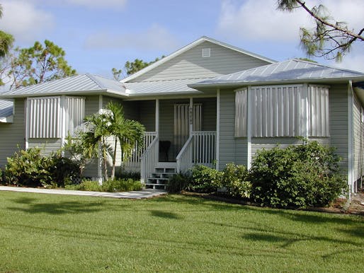 A home designed with hurricane shutters in Punta Gorda, Florida in the aftermath of Hurricane Charley in 2004. Photo: Dana Bres/Department of Housing and Urban Development.