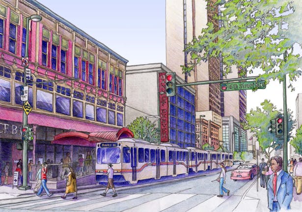 Hand Rendering - 16th Street Mall, Denver, CO. (Color Pencil)