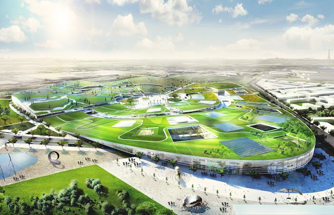 Aerial view of the winning EuropaCity design by BIG, Tess, Transsolar, Base, Transitec, and Michel Forgue (Image: BIG)