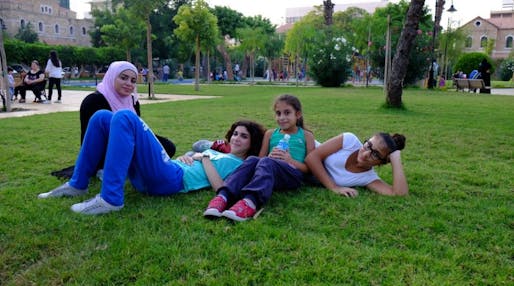 Fifteen-year old Noura (second from left) lives near the newly restored Sanayeh Garden in Beirut and jogs here regularly. “You can feel the air quality change as you enter the park,” she says. (Photo: Reine Chahine, via citiscope.org)