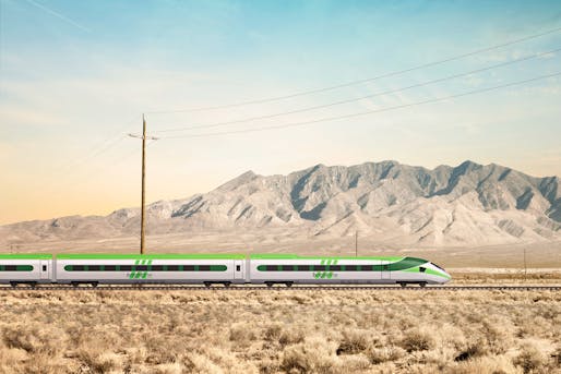 High-speed train from Las Vegas to Los Angeles. Image render courtesy of Brightline West via Twitter.