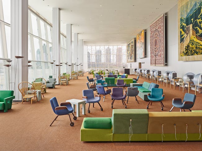 NEW INTERIOR FOR UNITED NATIONS NORTH DELEGATES’ LOUNGE (NEW YORK) - Designed by Hella Jongerius, together with Rem Koolhaas, Irma Boom, Gabriel Lester and Louise Schouwenberg. Photograph by Frank Oudeman