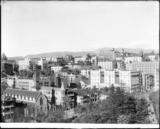 Photograph of Downtown LA's Bunker Hill neighborhood ca.1913. Image courtesy USC Libraries Special Collections.