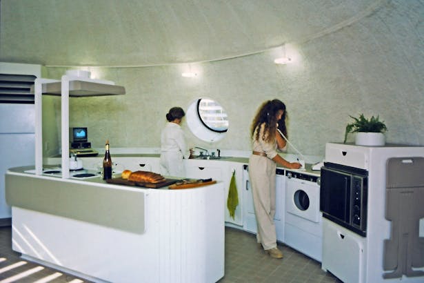 view toward the kitchen area with the most energy efficient lighting and appliances available at the time the house was built in 1982.