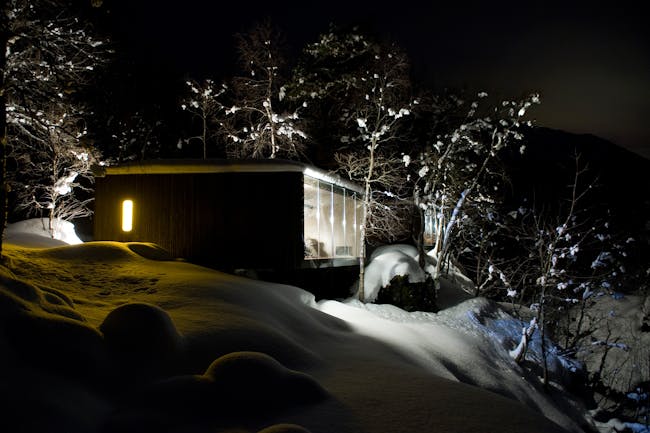 Exterior at night during winter (photo credit Knut Bry)