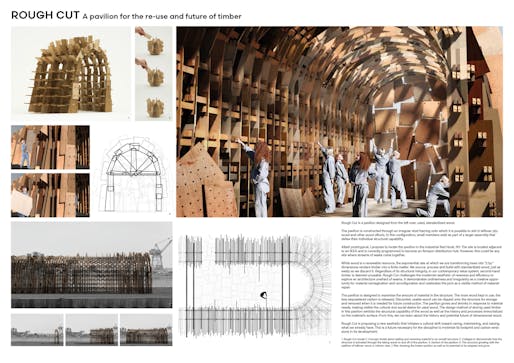 1st Place + Aapparel Sustainability Award: Rough Cut: A Pavilion For The Re-Use And Future Of Timber by Emma Jurczynski (UK). Image: Buildner.