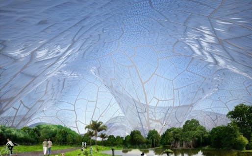 Architecture firm Orproject has proposed the construction of a sealed canopy filled with clean air. Bubbles would cover a park and botanical garden, providing a healthy, temperature- and humidity-controlled area. (South China Morning Post; Photos: courtesy of Orproject)