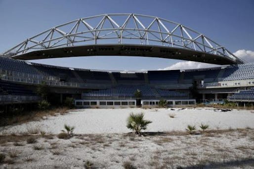  The abandoned stadium which hosted the beach volleyball competition during the Athens 2004 Olympic Games is seen at the Faliro complex south of Athens July 29, 2014. Credit: REUTERS/Yorgos Karahalis