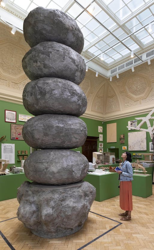 Installation view of the Summer Exhibition 2023 at the Royal Academy of Arts in London, 13 June - 20 August 2023, showing Untitled: Folly; Bouldercolumn; 2016/2017, by Phyllida Barlow. Photo: © Royal Academy of Arts, London / David Parry.