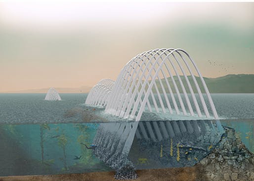 Cetacea” comprises wave-, wind-, and solar-powered generators within graceful arches to maximize energy production.
