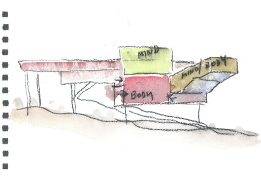 Steven Holl's watercolor of the Campbell Sports Center at Columbia University. Image: Steven Holl Architects.