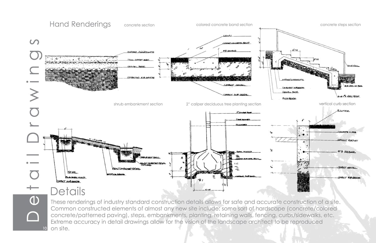 Detail allowed. Construction details. Landscape Section. Embankment Section. Landscape Architectural detailing.