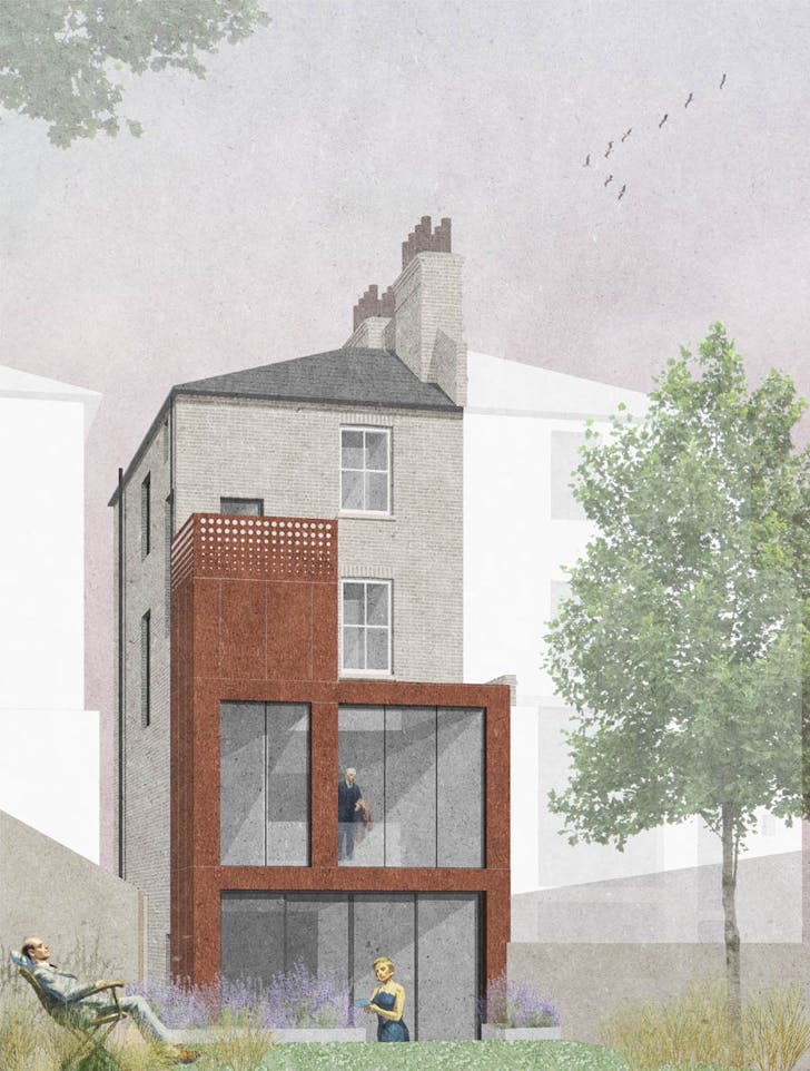 AC Residence 'We were approached to make some radical transformations to the interior and exterior of this 19th century, semi-detached Georgian property in Hackney including the introduction of a Corten-cla rear and reconfiguration of the garden studio to the rear'