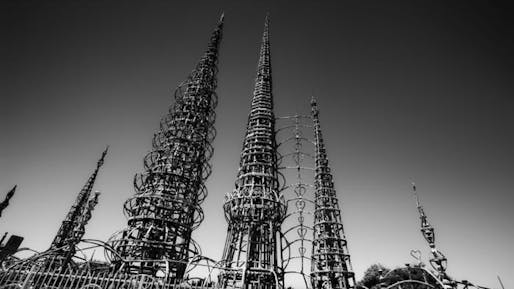 The Watts Towers were one of three California sites named "at-risk" by the Cultural Landscape Foundation in Washington, D.C. Their care is now under the stewardship of the Los Angeles County Museum of Art. (Los Angeles Times; Photo: John C. Lewis / TCLF)
