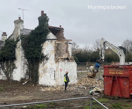 'Morning is Broken' artwork prior to demolition. Image shared by the artist Banksy via Instagram