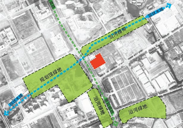 The project location in relation to the surrounding green spaces