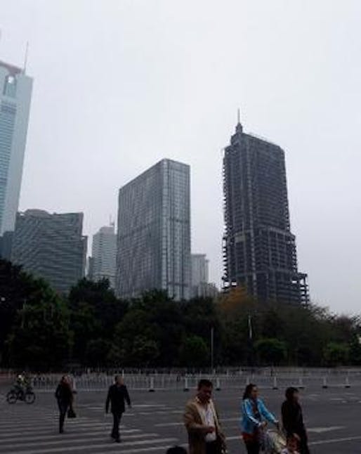 Abandoned and left unfisnished for 16 years: a 46-story skyscraper in the heart of Guangzhou, China. (Image via asia.nikkei.com)