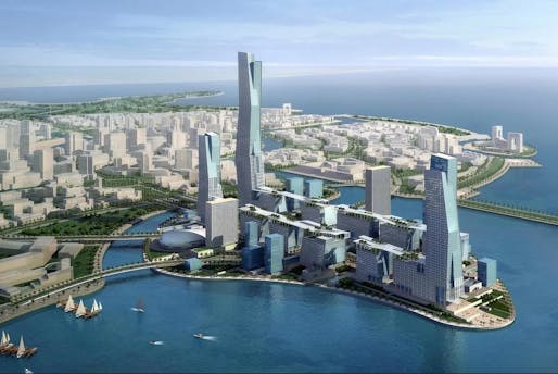 Rendering of the proposed mega-city. Image courtesy of Neom.