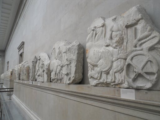 Fragments from the frieze of the Parthenon displayed at the British Museum. Image courtesy Wikimedia Commons user Erik Drost. (CC BY 2.0) 