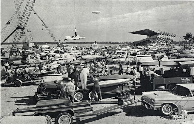 The launch area for a boat race near the stadium in 1964. Credit Friends of Miami Marine Stadium
