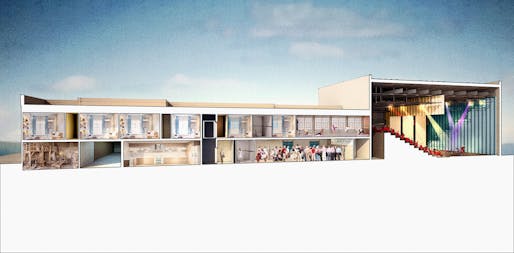 An architectural rendering of the new American Dance Institute building under construction in Catskill, N.Y. Credit via ADI