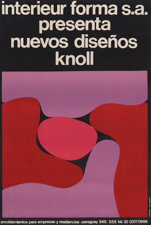 Guillermo González Ruiz (argentino, nacido en 1937), Roland Shakespeare (argentino, nacido en 1941).  Nuevos Diseños Knoll (Nuevos diseños de Knoll).  c.1970.  Litografía.  Imagen cortesía del Museo de Arte Moderno