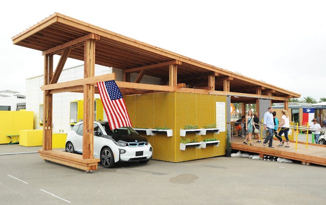 Exterior of the Clemson University house at the U.S. Department of Energy Solar Decathlon 2015 at the Orange County Great Park, Irvine, California (Credit: Thomas Kelsey/U.S. Department of Energy Solar Decathlon)