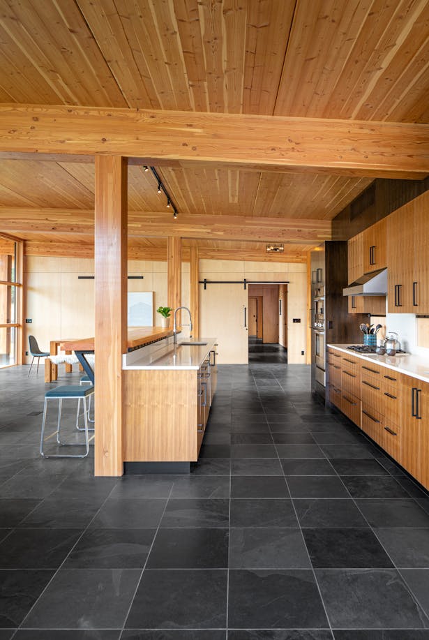 Berm House - kitchen to hall