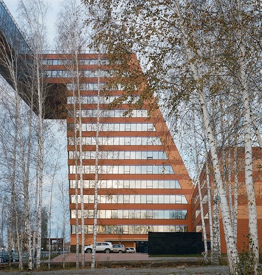 One of two tilting towers that houses Academpark, a Russian response to Silicon Valley. Credit: Maxim Sher / the Guardian
