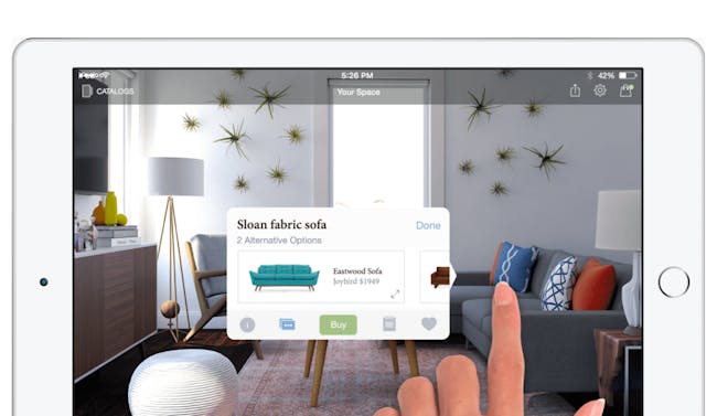 A screengrab from Modsy, an app that helps you imagine what your apartment might look like with new furniture. Credit: Modsy