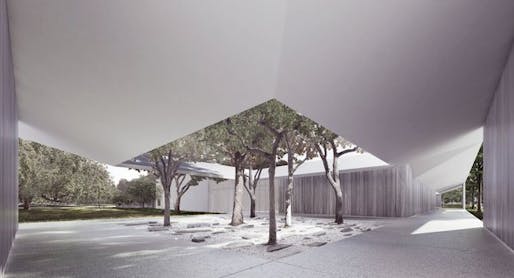 The west courtyard of the Menil Drawing Institute. (LA Times; Johnston Marklee / The Menil Collection)