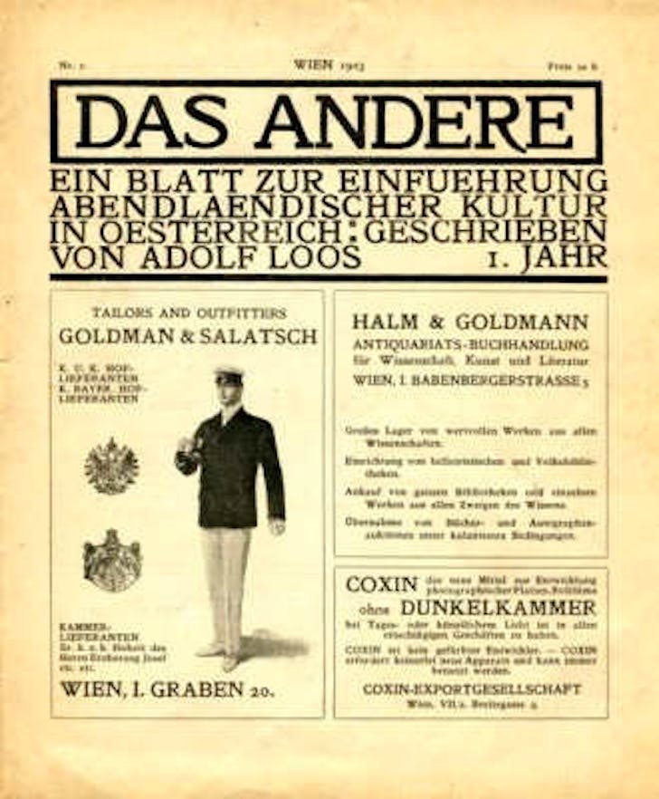 Figure 11 - Adolf Loos, advertisement for Goldmann and Salatsch in Das Andere