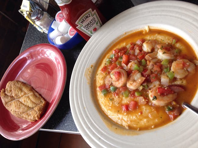 Shrimp and Grits at Thumbs Up diner in Atlanta. Photo by Amelia Taylor-Hochberg.