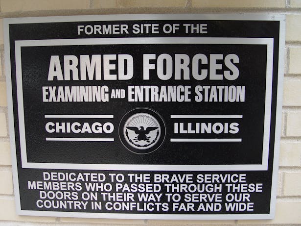 Plaque commemorating the former Examining and Entrance Station for the US Armed forces, my responsibility altogether.