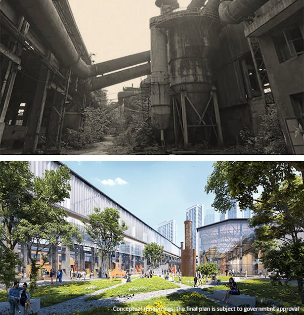 Comparison between current sites and conceptual rendering